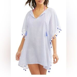 Striped Blue and White Swim Cover-Up Size Medium Summer Beach Lightweight Lounge